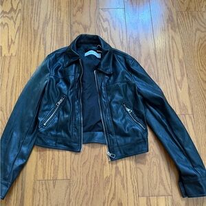 Bershka Black Faux Leather Jacket Coat Medium M